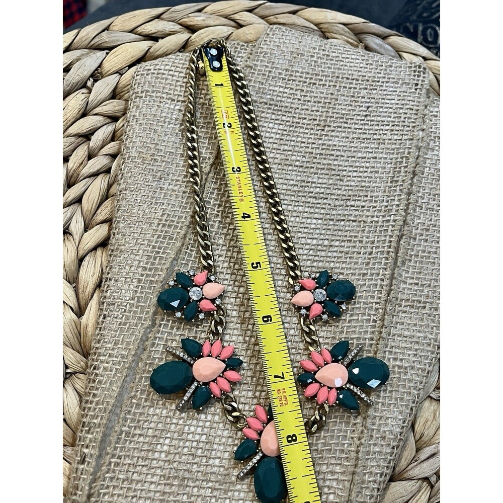 J CREW Statement Necklace Rhinestone Chunky Forrest Fairy Green Gold Tone Y2K - Picture 6 of 6